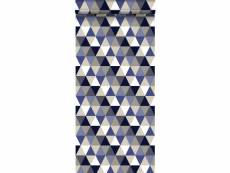 Papier peint triangles bleu foncé, gris et beige -