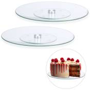 Relaxdays - Plateau tournant 360° gâteaux, lot de 2, assiette présentation verre pâtisserie 30 cm servir décorer, transparent