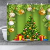 Rideau de douche imperméable à motif d'arbre de noël, 150x180cm, avec crochets, décoration de salle de bain