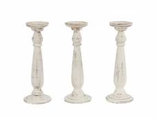 Set de 3 bougeoirs chandelier en bois hauteur 35 cm blanc vintage dec04053