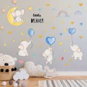 Stickers muraux ballons colorés, autocollants muraux coeurs et étoiles mignons d'éléphant d'amour, décoration murale amovible en vinyle neutre de