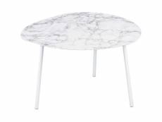 Table basse en métal imitation marbre ovoid 58 x 51