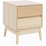 Table de chevet deux tiroirs. décor bois clair et piétement en pin - Linear - Bois clair
