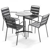 Table de jardin ronde 4 fauteuils acier gris
