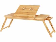 Table de lit pliable petite table en bambou pour ordinateur portable pour gaucher et droitier plateau ajustable 5 positions 89 x 35 x 29 cm trous d'aé