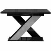 Table Goodyear 117, Noir brillant, Béton, 75x90x120cm, Allongement, Panneau de particules stratifié - Noir brillant + Béton