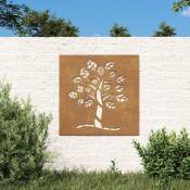 The Living Store - Décoration murale jardin 55x55 cm acier corten design d'arbre Brun