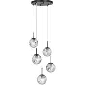 Uniprodo - Plafonnier - 5 ampoules - forme sphérique en verre fumé Lampe de plafond