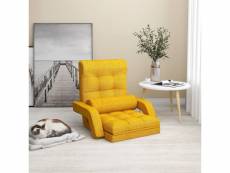 Vidaxl chaise pliable de sol avec fonction de lit jaune moutarde tissu
