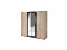 Visby - armoire 4 portes chambre - 2 miroirs - tringle à vêtements - 9 étagères - 200x196x58 cm - beige