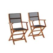 2 fauteuils en acacia massif et textilène gris