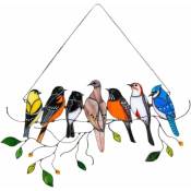 Aiducho - Attrape-Soleil En Vitrail Pour Fenêtres, 7 Oiseaux Dans Un Panneau De Vitrail - Ornements Artistiques à Suspendre Pour Fenêtres, Portes,