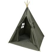 Alba Tente Tipi pour Enfants en Gris Tente de Jeu avec Tapis pour l'intérieur / chambre 120x120 cm - Sunny