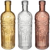 Atmosphera - Set de 3 bouteilles Folk - verre créateur d'intérieur - Rose