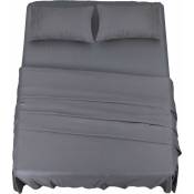 Bedding,Polyester Microfibre Parure de lit (4 pièces, Gris) - 1 Drap Housse 198x203cm, 1 Drap Plat 275x260cm et 2 Taies d'oreiller 50x100cm