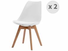 Bessy - chaise scandinave blanc pieds chêne (x2)