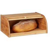 Boîte à pain en bambou, HxLxP : 16,5 x 40 x 27,5 cm, couvercle coulissant pour pain frais, panetière, nature - Relaxdays