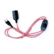 Câble textile E27 avec variateur et prise, 2m, rouge-blanc