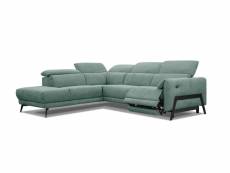 Canapé d'angle gauche, scala 5 places, relax électrique, tissu vert