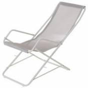 Chaise longue pliable Bahama métal & tissu blanc -