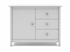 Commode, meuble de rangement avec 3 tiroirs en pin coloris blanc - longueur 90 x profondeur 40 x hauteur 80 cm