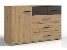 Commode meuble de rangement coloris imitation chêne artisan/graphite - longueur 130 x hauteur 83 x profondeur 41 cm