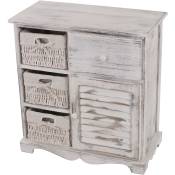 Commode / table d'appoint / armoire, 3 paniers, 1 tiroir, 60x30x63cm, shabby, vintage blanc - white