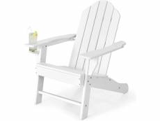Costway chaise adirondack avec dossier ergonomique-charge 150kg-chaise de jardin avec porte-gobelet-pour plage, jardin, salon,blanc