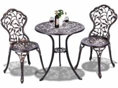 Costway ensemble de bistrot pour jardin de 3 pièces en fonte aluminium avec 2 chaises et 1 table ronde et terasse, feuille en bronze