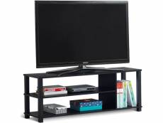 Costway meuble tv banc tv avec 3 étagères ouvertes, 110 x 29,5 x 40,5 cm, support tv pour télévision jusqu’à 45 pouces noir