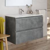Cosyneo - Meuble de salle de bain 80cm simple vasque - 2 tiroirs - sans miroir - ciment (gris) - balea - Ciment (gris)