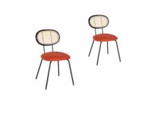 Duo de chaises métal-tissu-rotin orange - lisiane - l 48 x l 54 x h 80 cm - neuf
