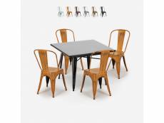 Ensemble 4 chaises vintage industriel style tolix table noire 80x80cm cuisine restaurant state black