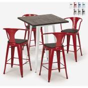 Ensemble 4 tabourets Lix table 60x60cm bois métal bar bruck wood white Couleur: Rouge