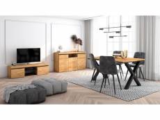 Ensemble de meubles de salon - table 140 pieds x 6 convives - meuble tv 140 - crédence-buffet 140 - chêne et noir - style industriel 1050_890_898