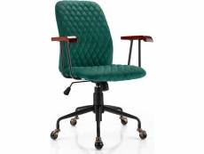 Giantex fauteuil de bureau à roulette en velours, chaise pivotante réglable,style vintage elégant,accoudoirs en bois de caoutchouc, vert