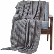 Homescapes - Plaid en tricot en 100% coton Gris, 130 x 170 cm - Gris