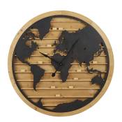 Horloge murale carte du monde en métal noir et porte-bouchons