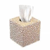 JUNGEN Cube Caisse de Papier de pompage carré Boîte à mouchoirs en PU Cuir Boîte Tissu Motif sculpté Étui à mouchoirs 14 * 13.5 * 13.5cm (Or)
