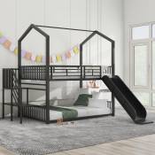 Lit à cadre en fer 140x200cm, lit superposé pour enfants en forme de maison, lits superposés avec escalier coulissant,lit superposé familial stable