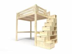 Lit mezzanine adulte bois + escalier cube hauteur réglable