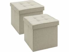 Lot de 2 tabouret cube de rangement-couvercle amovible siège en lin-37.5x37.5x38cm-beige