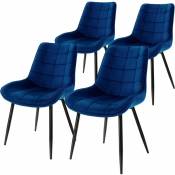 Lot de 4 chaises salle à manger en bleu foncé velours pieds acier noir 120 kg