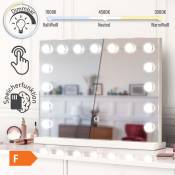 Miroir de Maquillage Hollywood - avec 15 Ampoules led Réglables Dimmables, Tactile, 3 Modes d'Éclairage Blanc Froid/Chaud/Neutre, de Table/Mural