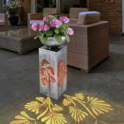 Pilier décoratif avec pot de fleurs et éclairage Lampe de colonne solaire, poteau de jardinière d'extérieur avec bol en métal, effet lumineux, 1x led