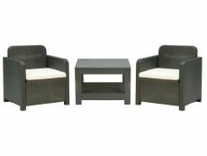 Salon de jardin: 2 fauteuils + 1 table basse GIGLIO coloris gris