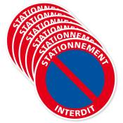 Signaletique.biz France - 6 disques de panneaux autocollants Stationnement Interdit - Papier autocollant dissuasif rond stationnement interdit.