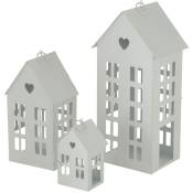 Spetebo - Lanterne alamo set de 3 pièces en forme de maison - couleur : blanc