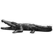 Statue crocodile avec gueule ouverte gris anthracite