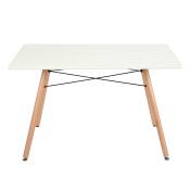 Table à manger blanc rectangulaire scandinave pied en bois 110*70cm